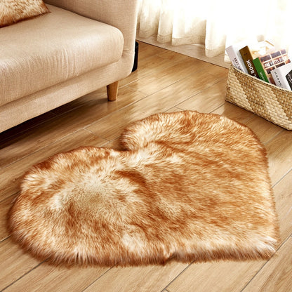 Heart Shape Fluffy Rugs Washable Faux Fur Rug For Kids Bedroom Home Decoration Sofas Cushions Mat Soft Carpet Sheepskin Rug D30 Brown in White