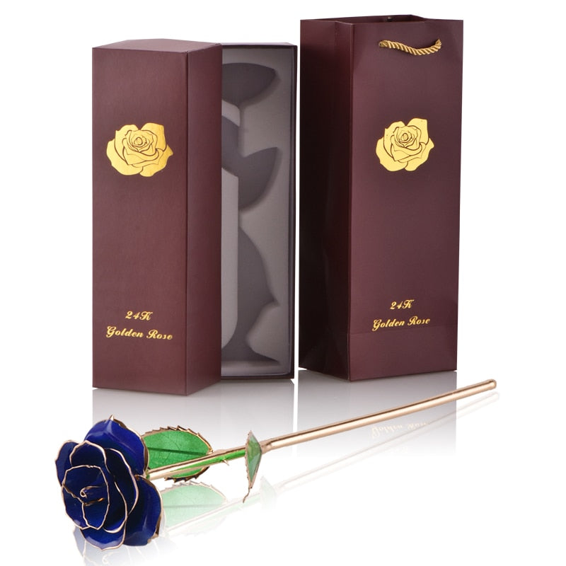 Gifts for Women 24k Gold Dipped Rose with Stand Eternal Flowers Forever Love In Box Girlfriend Wedding Valentine Gift for Her Dark Blue Gold Rose China