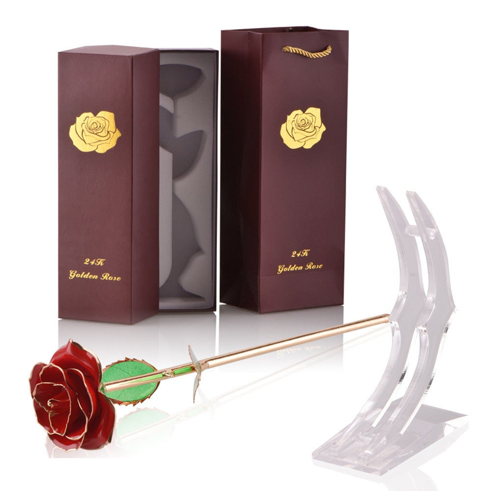 Gifts for Women 24k Gold Dipped Rose with Stand Eternal Flowers Forever Love In Box Girlfriend Wedding Valentine Gift for Her Red with stand China