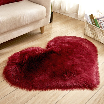 Heart Shape Fluffy Rugs Washable Faux Fur Rug For Kids Bedroom Home Decoration Sofas Cushions Mat Soft Carpet Sheepskin Rug D30 Wine Red