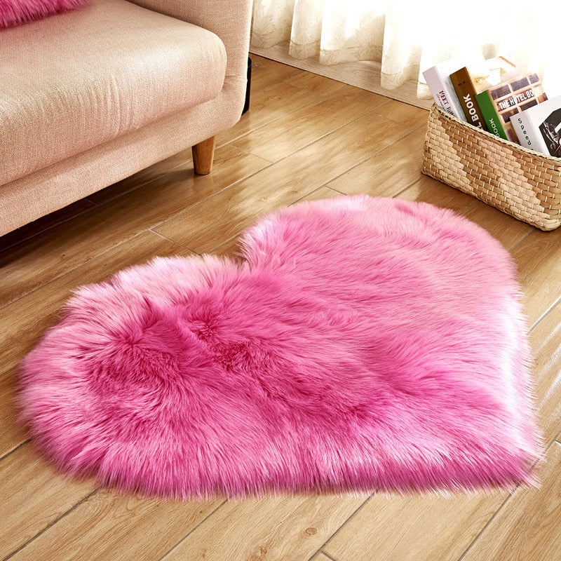 Heart Shape Fluffy Rugs Washable Faux Fur Rug For Kids Bedroom Home Decoration Sofas Cushions Mat Soft Carpet Sheepskin Rug D30 Hot Pink