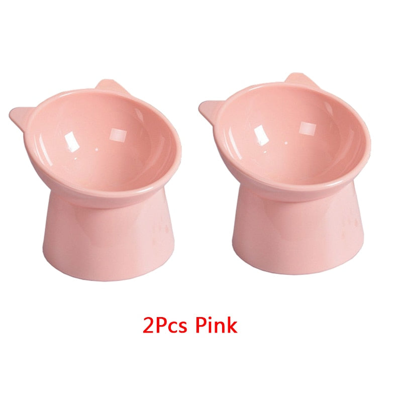 2Pcs/set Cat Bowl 45°Neck Protector High Foot Dog Bowl Cat Food Water Bowl Cute Binaural Pet Feeding Cup Feeder Bowls 2pcs