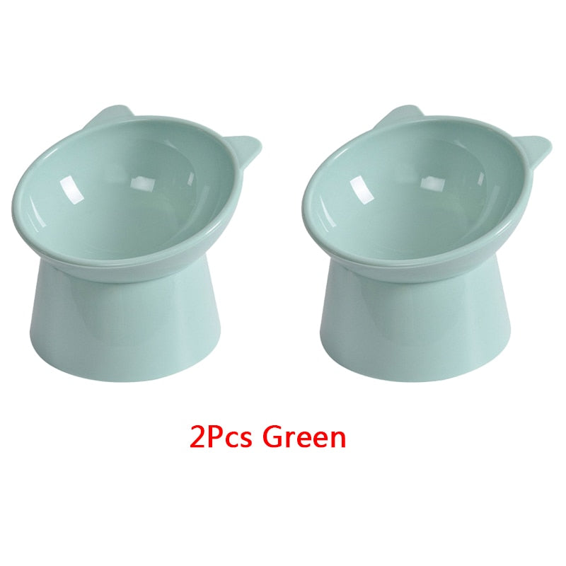 2Pcs/set Cat Bowl 45°Neck Protector High Foot Dog Bowl Cat Food Water Bowl Cute Binaural Pet Feeding Cup Feeder Bowls 2pcs 1
