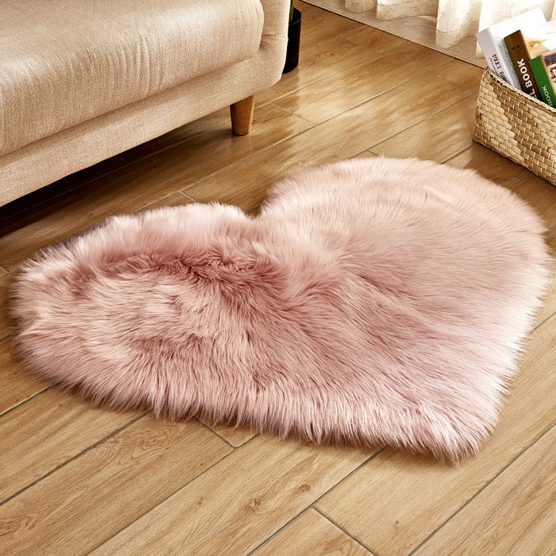 Heart Shape Fluffy Rugs Washable Faux Fur Rug For Kids Bedroom Home Decoration Sofas Cushions Mat Soft Carpet Sheepskin Rug D30 Pink