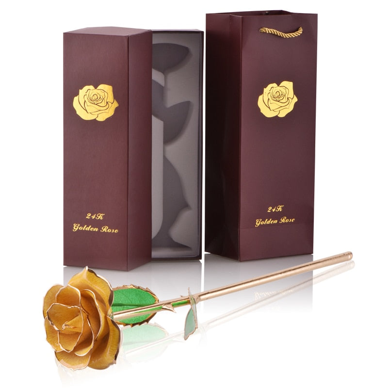 Gifts for Women 24k Gold Dipped Rose with Stand Eternal Flowers Forever Love In Box Girlfriend Wedding Valentine Gift for Her Yellow Gold Rose China