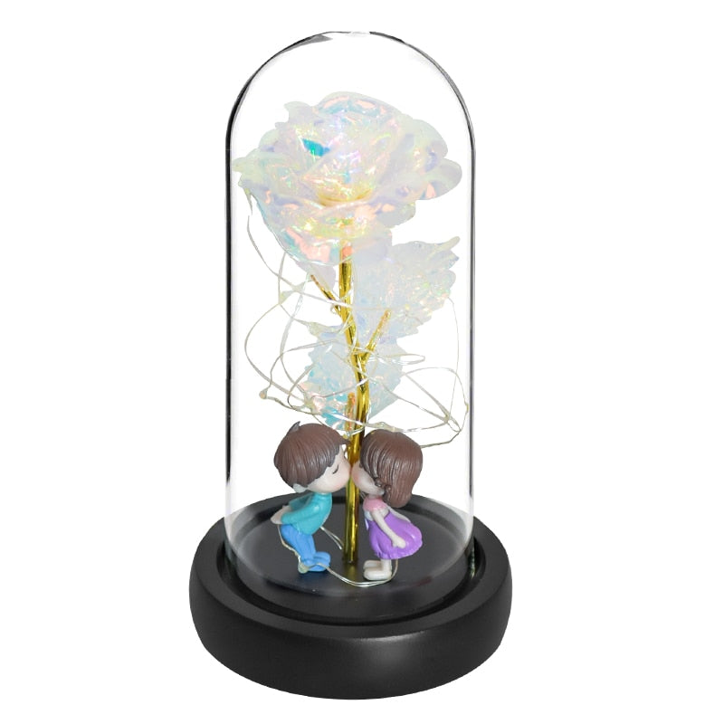 Mothers Day Gifts Beauty and The Beast Preserved Roses In Glass Galaxy Rose LED Light Artificial Flower Gift for Mom Women Girls Doll-8 China