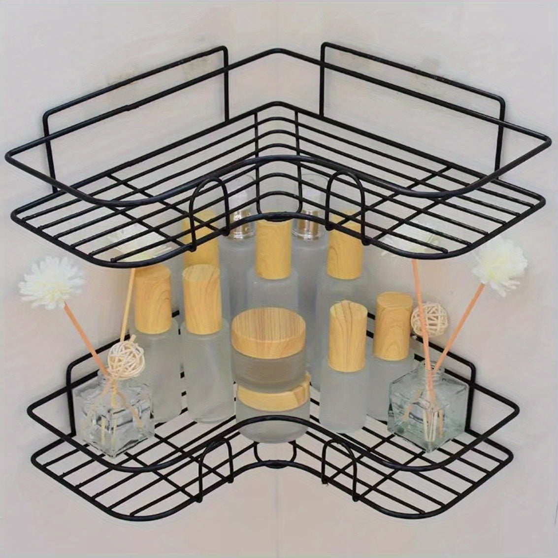 Upgrade Your Bathroom with This Stylish 1pc Triangle Storage Rack! black