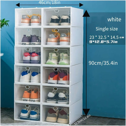 12pcs Thickened Plastic Shoes Boxes, Transparent Easy Assembly Shoes Organizer, Dustproof PP Shoes Box For Men And Women, Side Opening Door Shoes Cabinet, High Quality Shoes Storage Box White