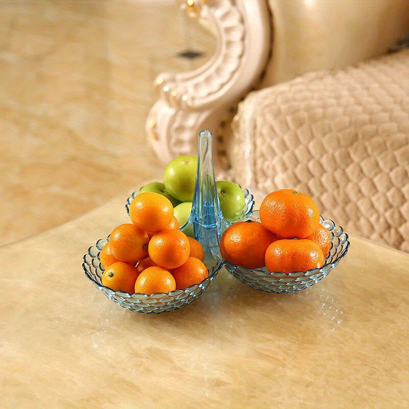 1pc, High-value Household Plastic Transparent Fruit Plate, Living Room Fruit High-foot Multi-layer Chinese Tea Dish Fruit Plate Blue