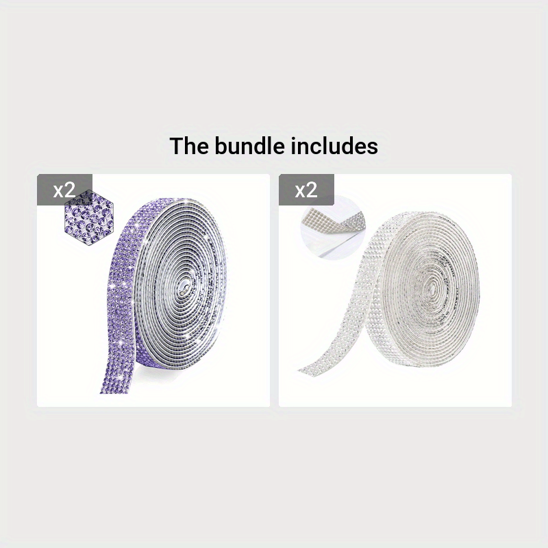 1 Roll Self Adhesive Crystal Rhinestone Strips, Crystal Ribbon Bling Gemstone Sticker With 2mm Rhinestone Strips For DIY Arts Crafts, Wedding Parties, Car Phone Decoration, Mother's Day Father's Day Gift Purple Diamond*2+White Diamond*2