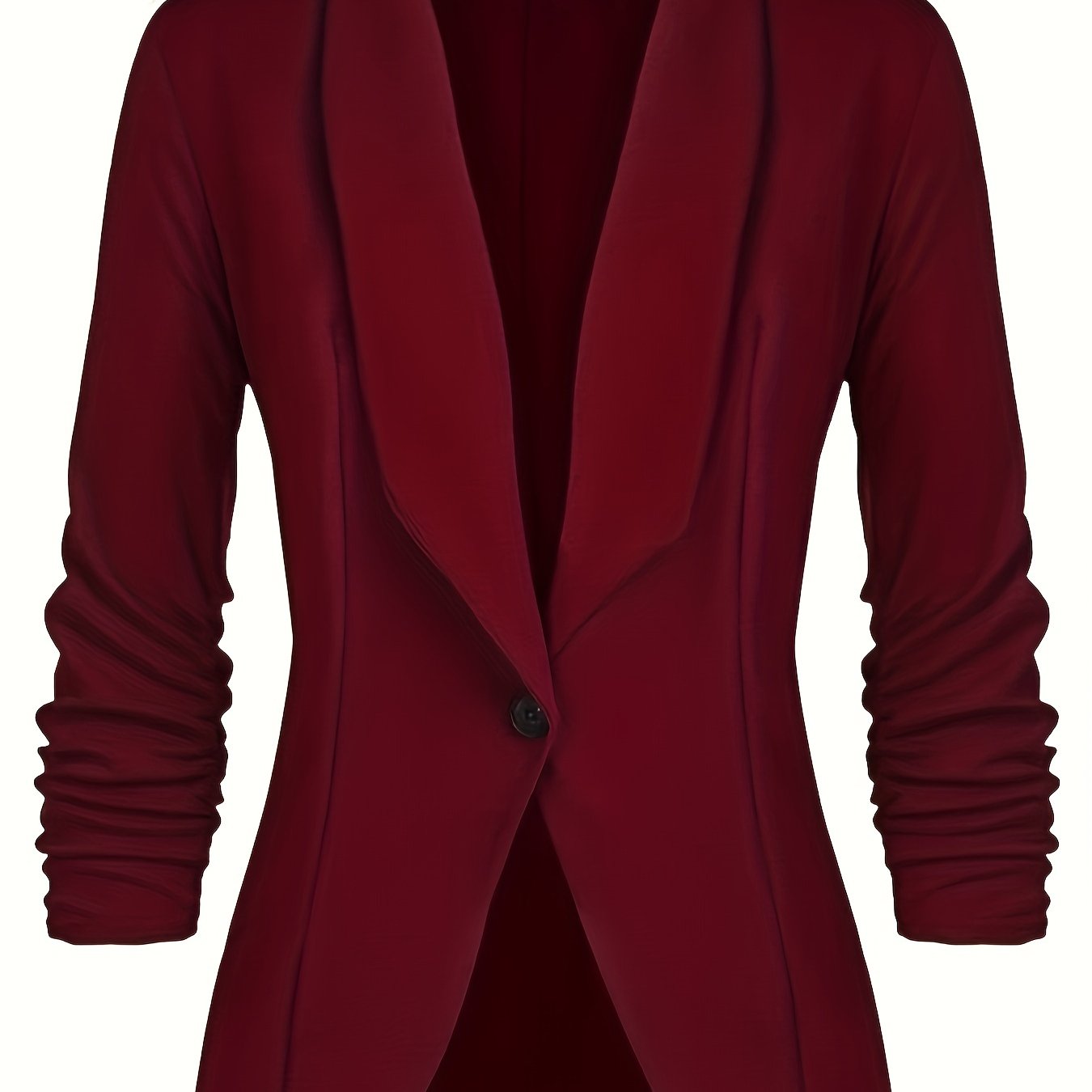 Plus Size Casual Blazer, Women's Plus Solid Long Sleeve Lapel Collar Single Breast Button Slim Fit Blazer Burgundy