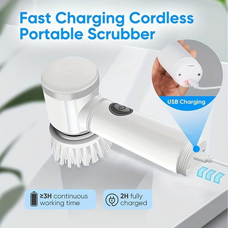 1pc Electric Spin Scrubber, Electric Cleaning Brush 5-in-1 Handheld Kitchen Cleaner Cordless Spin Scrubber, Power Scrubber Bathroom Rechargeable Scrub Brush, Automatic Rotating Power Cleaning Brush Scrubber For Cleaning
