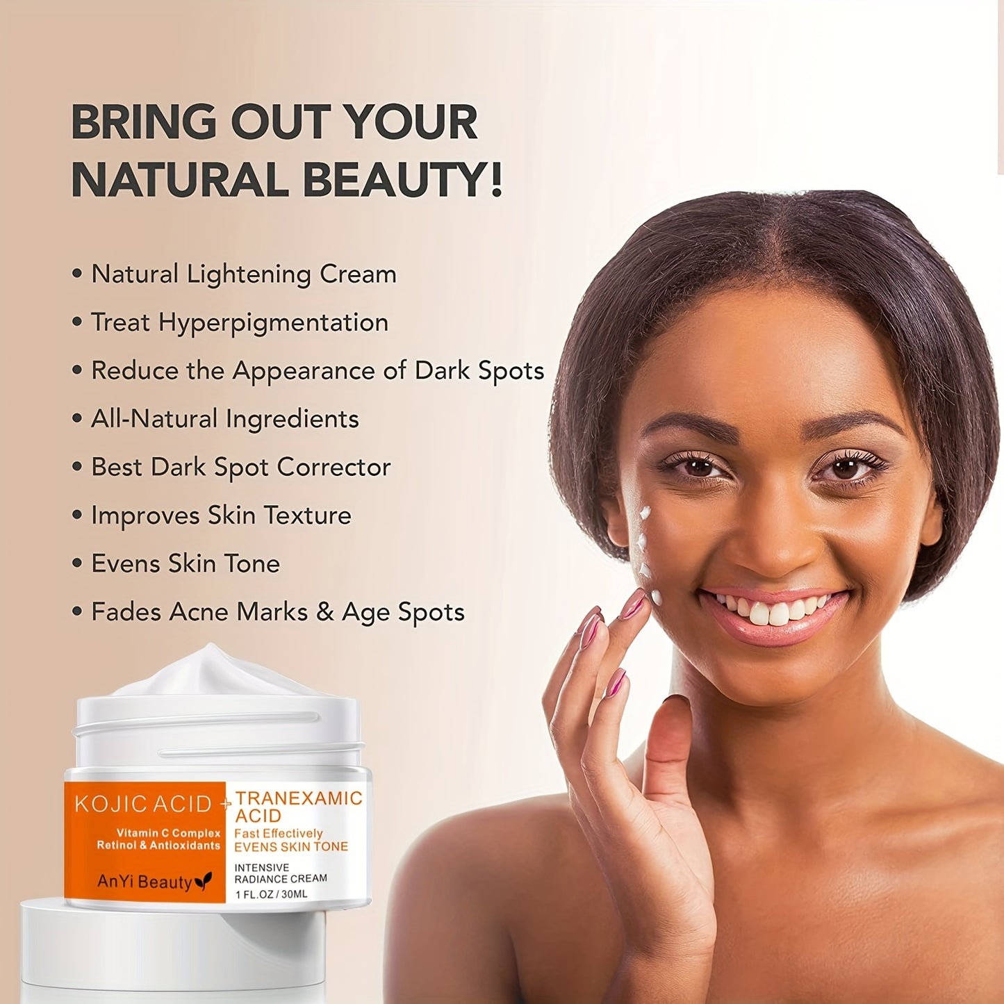 Brighten Your Skin Instantly: Kojic Acid Cream for Face & Body - Dark Spot Remover for Women & Men - 1Fl.Oz