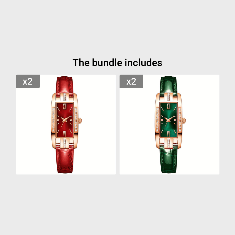 Lady Quartz Small Watch With Square Roman Numerals Dial Vintage Dress Watch Rhinestone Wristwatches Red*2+Green*2
