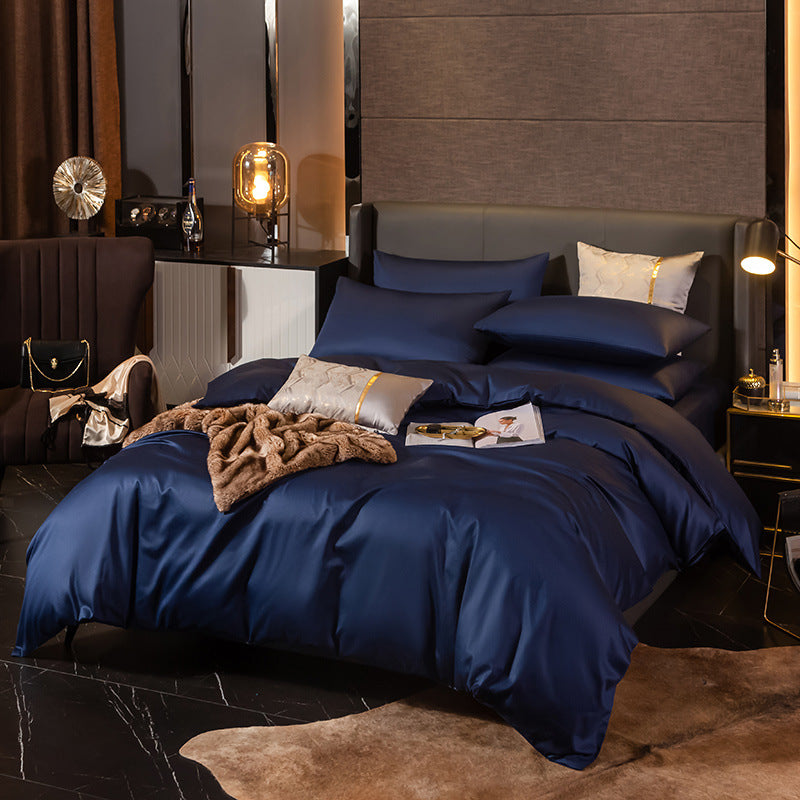 Cotton Sheet and Pillowcase Four-piece Set Navy