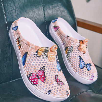 Women's Butterfly Pattern Summer Clogs, Hole Slippers, Non-slip Summer EVA Slippers Orange 6