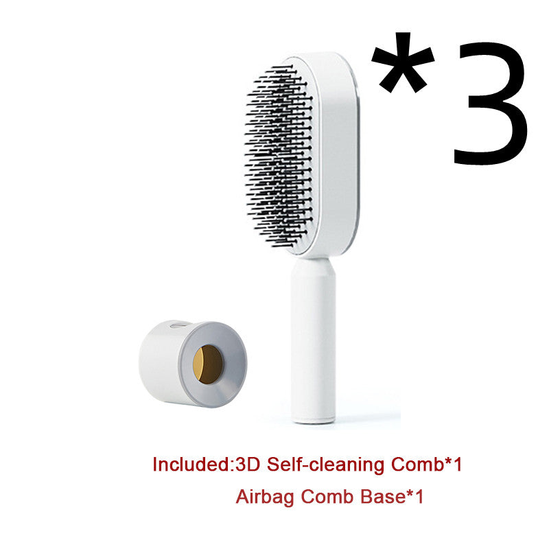 Self Cleaning Hair Brush For Women One-key Cleaning Hair Loss Airbag Massage Scalp Comb Anti-Static Hairbrush 3pcs Set B
