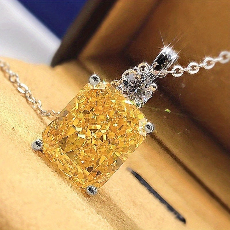 Citrine Gemstone Pendant Necklace Silver Plated Birthstone Delicate Jewelry Engagement Wedding Party Gift For Women Girls Yellow