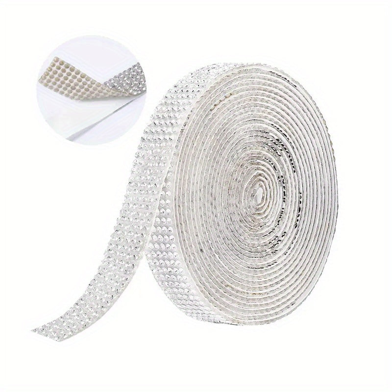 1 Roll Self Adhesive Crystal Rhinestone Strips, Crystal Ribbon Bling Gemstone Sticker With 2mm Rhinestone Strips For DIY Arts Crafts, Wedding Parties, Car Phone Decoration, Mother's Day Father's Day Gift White Diamond