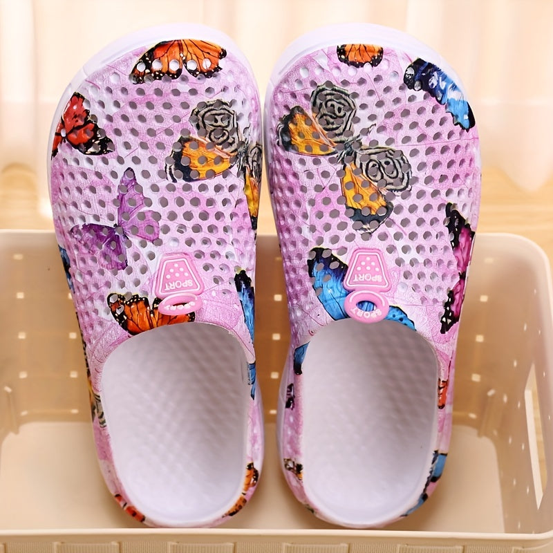 Women's Butterfly Pattern Summer Clogs, Hole Slippers, Non-slip Summer EVA Slippers