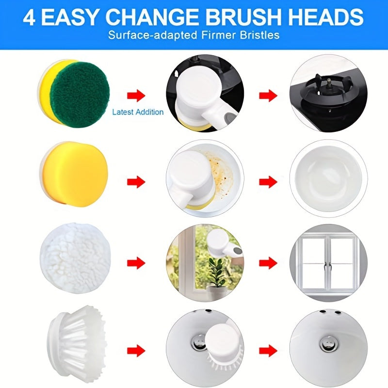 1pc Electric Spin Scrubber, Electric Cleaning Brush 5-in-1 Handheld Kitchen Cleaner Cordless Spin Scrubber, Power Scrubber Bathroom Rechargeable Scrub Brush, Automatic Rotating Power Cleaning Brush Scrubber For Cleaning
