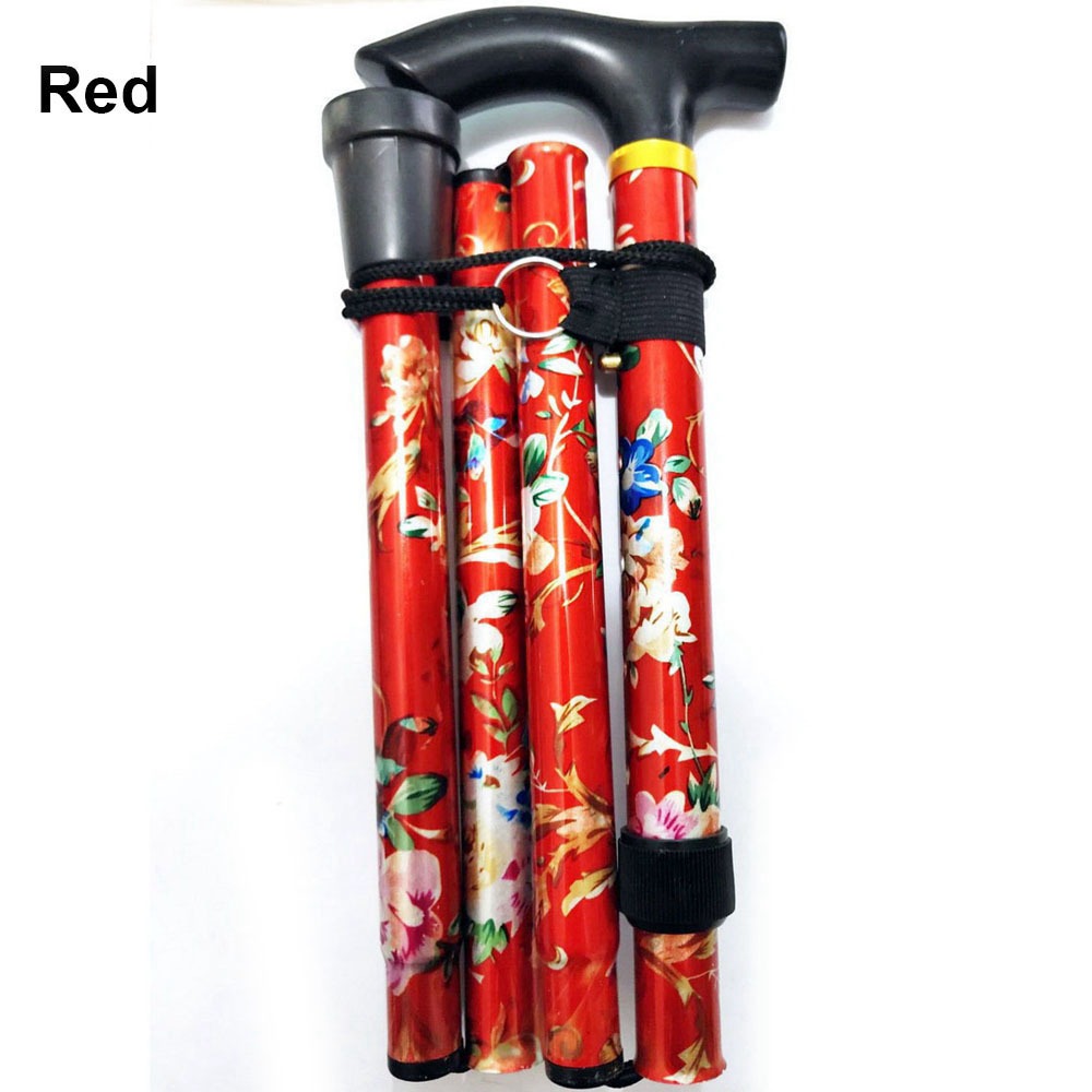 Foldable Adjustable Telescopic Walking Sticks With Non-slip Foot Pad Red