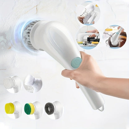 7pcs Electric Spin Scrubber - Cordless, USB Rechargeable, 360° Power Cleaning Brush with 5 Replaceable Brush Heads for Wall & Bathtub! 7pcs