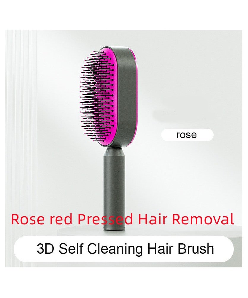 Self Cleaning Hair Brush For Women One-key Cleaning Hair Loss Airbag Massage Scalp Comb Anti-Static Hairbrush Rose red Pressed Hair Removal