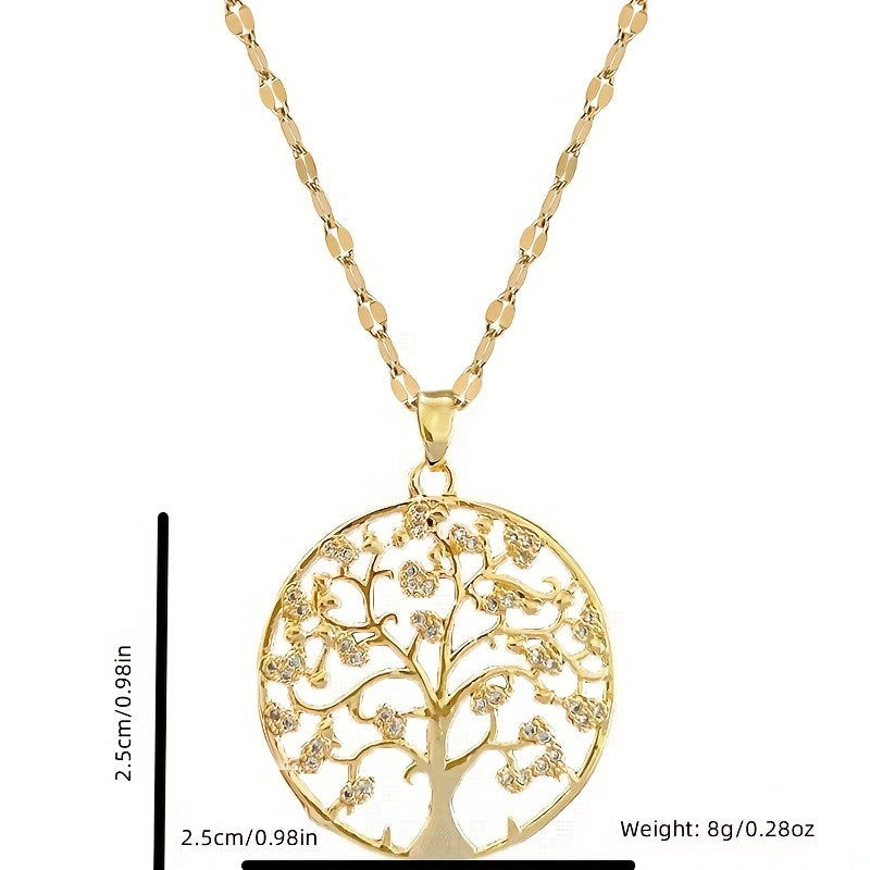 Creative Trendy Elegant Zircon Tree Of Life Pendant Necklace Decorative Accessories Holiday Birthday Gift For Girls