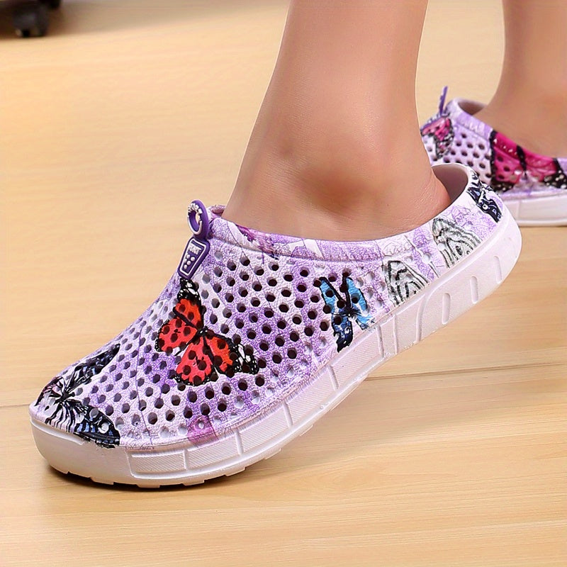 Women's Butterfly Pattern Summer Clogs, Hole Slippers, Non-slip Summer EVA Slippers