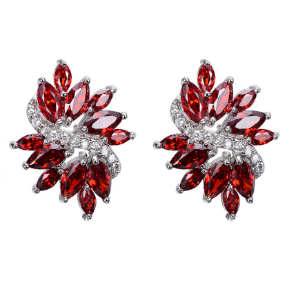 1pair Purple Zircon Stitch Composite Classic Elegant Floral Earrings Women's Earrings Red