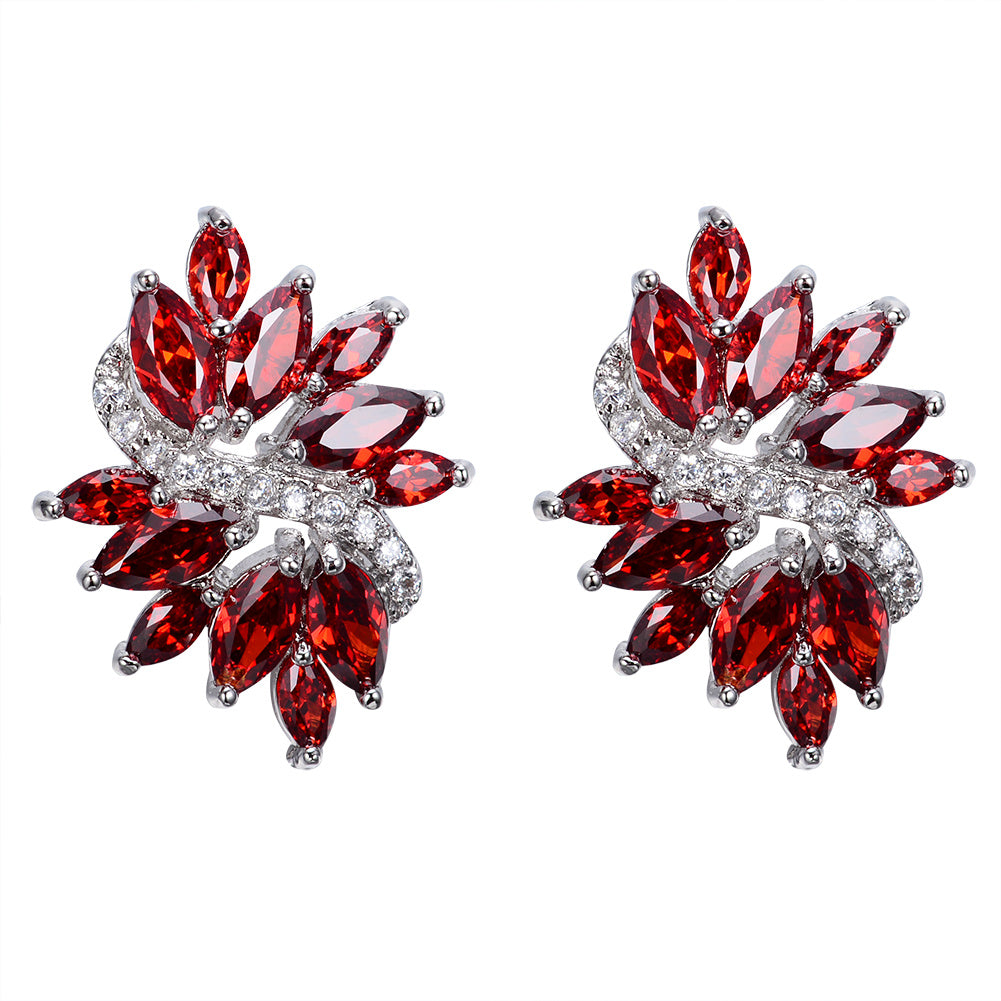 1pair Purple Zircon Stitch Composite Classic Elegant Floral Earrings Women's Earrings Red