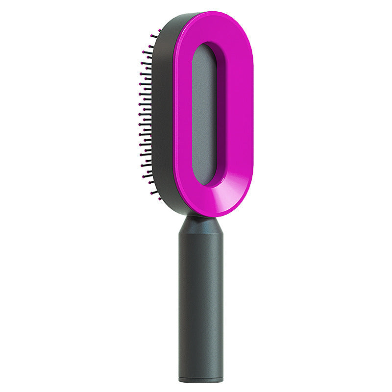 Self Cleaning Hair Brush For Women One-key Cleaning Hair Loss Airbag Massage Scalp Comb Anti-Static Hairbrush Black purple