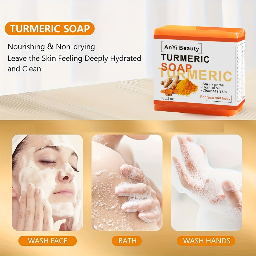 Natural Turmeric Soap Bar For Face & Body,Turmeric Skin Soap Wash For Dark Spot, Intimate Areas, UnderarmsTurmeric Face Soap Reduces Acne & Cleanses Skin