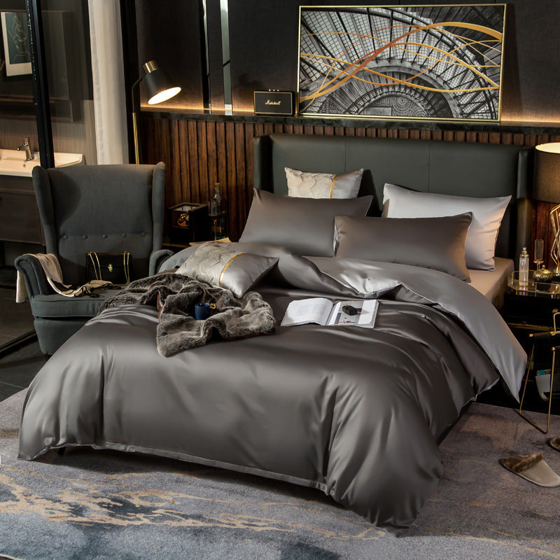 Cotton Sheet and Pillowcase Four-piece Set High gray light gray
