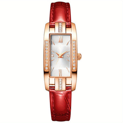 Lady Quartz Small Watch With Square Roman Numerals Dial Vintage Dress Watch Rhinestone Wristwatches White