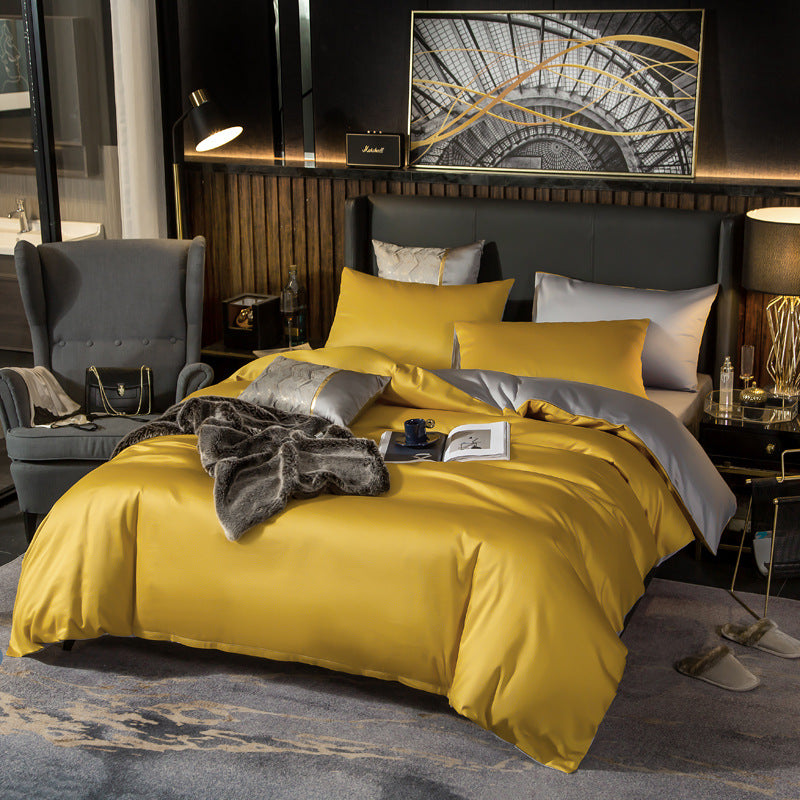Cotton Sheet and Pillowcase Four-piece Set Turmeric light gray