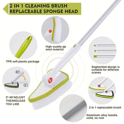 2 In 1 Cleaning Brush Tub And Tile Scrubber Brush Sponge With 46 Extendable Long Lightweight Handle Detachable Stiff Bristl