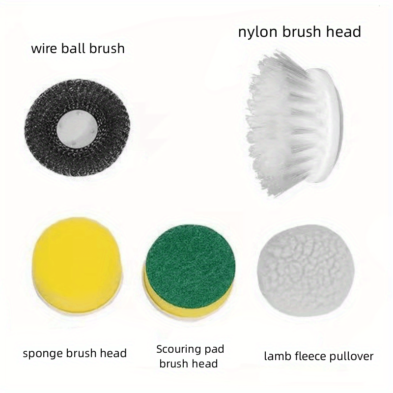 Wireless Electric Cleaning Brush, Housework Kitchen Dishwashing Brush, For Bathtub Tile Cleaning 5 Pcs Brush Head Set