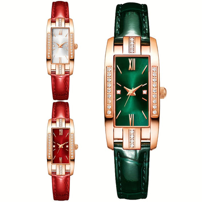 Lady Quartz Small Watch With Square Roman Numerals Dial Vintage Dress Watch Rhinestone Wristwatches