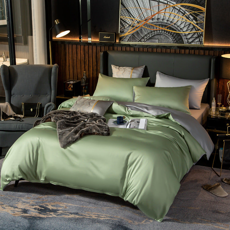 Cotton Sheet and Pillowcase Four-piece Set Gray green light gray