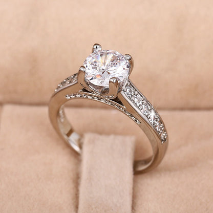 Exquisite Women Romantic Wedding Ring 925 Silver Plated 4 Claw Setting 15 Ct Zircon Ring Couple Engagement Fine Jewelry