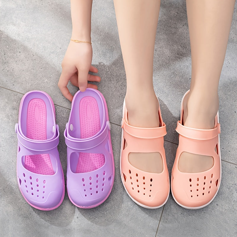 Womens Cut Out Flat Clogs Waterproof Non Slip Breathable Slippers Lightweight Durable Slippers