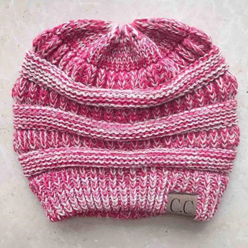 Vertical Knit Ski Cap Pink Confetti