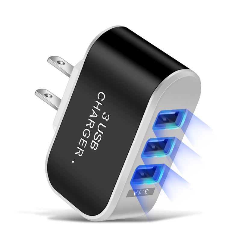 3-Port USB Wall Charger with LED Indicator - Candy Color US-Spec Power Adapter for Home Charging