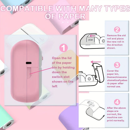 Mini Photo Printer For IPhone/Android,1000mAh Portable Thermal Photo Printer For Gift Study Notes Work Children Photo Picture Memo
