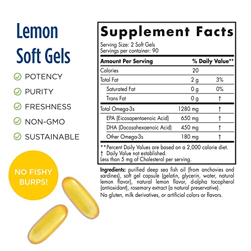 Nordic Naturals Ultimate Omega, Lemon Flavor - 210 Soft Gels - 1280 mg Omega-3 - High-Potency Omega-3 Fish Oil with EPA & DHA - Promotes Brain & Heart Health - Non-GMO - 105 Servings Lemon 180 Count (Pack of 1)