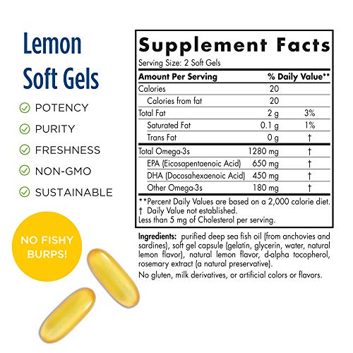 Nordic Naturals Ultimate Omega, Lemon Flavor - 210 Soft Gels - 1280 mg Omega-3 - High-Potency Omega-3 Fish Oil with EPA & DHA - Promotes Brain & Heart Health - Non-GMO - 105 Servings Lemon 90 Count (Pack of 1)