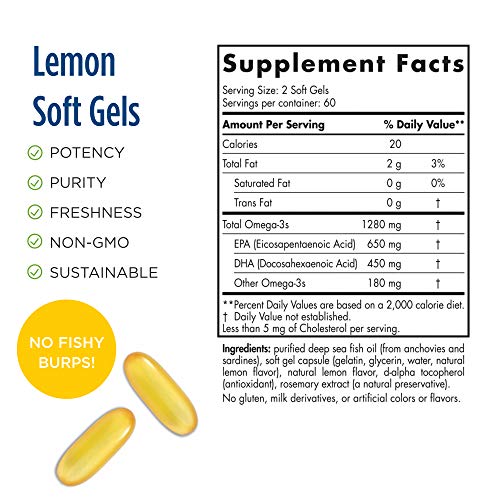 Nordic Naturals Ultimate Omega, Lemon Flavor - 210 Soft Gels - 1280 mg Omega-3 - High-Potency Omega-3 Fish Oil with EPA & DHA - Promotes Brain & Heart Health - Non-GMO - 105 Servings Lemon 120 Count (Pack of 1)