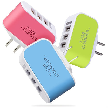 3-Port USB Wall Charger with LED Indicator - Candy Color US-Spec Power Adapter for Home Charging
